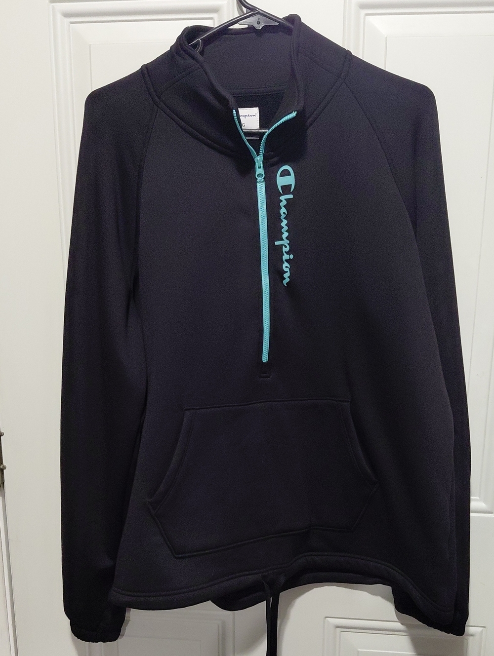 Champion Men’s Black Zip-Up Sweater with Teal Trim